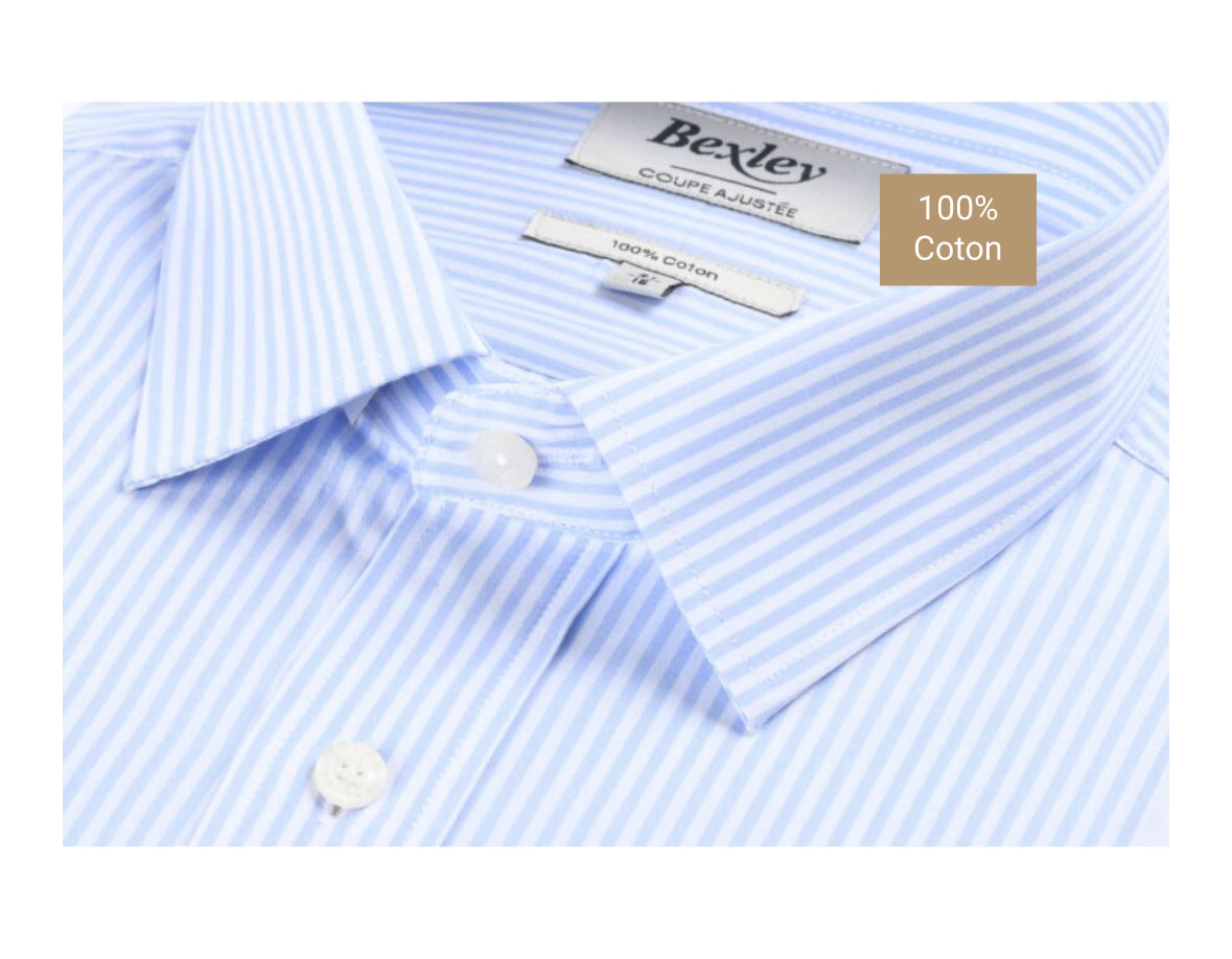 Chemise coton rayée bleu clair et blanc - MAXIMILIEN