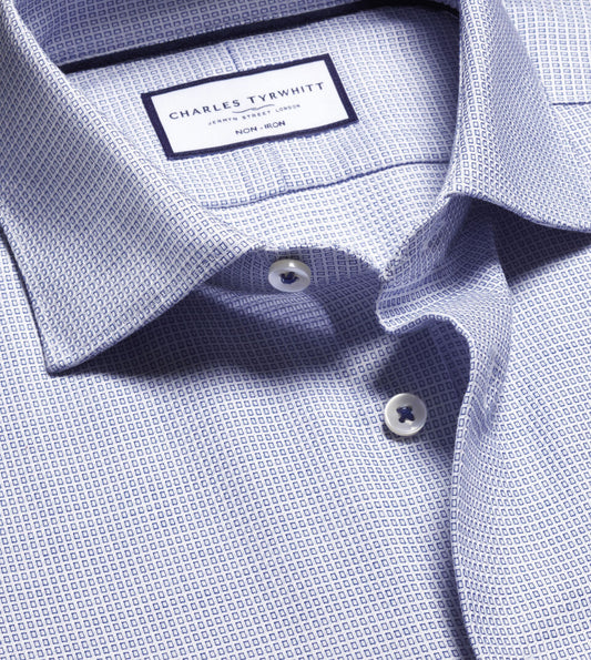 CF Bleu cobalt Chemise extensible texturée à motif carrés - Charles Tyrwhitt