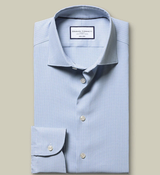Blue non-iron performance texture slim fit shirt - Charles Tyrwhitt