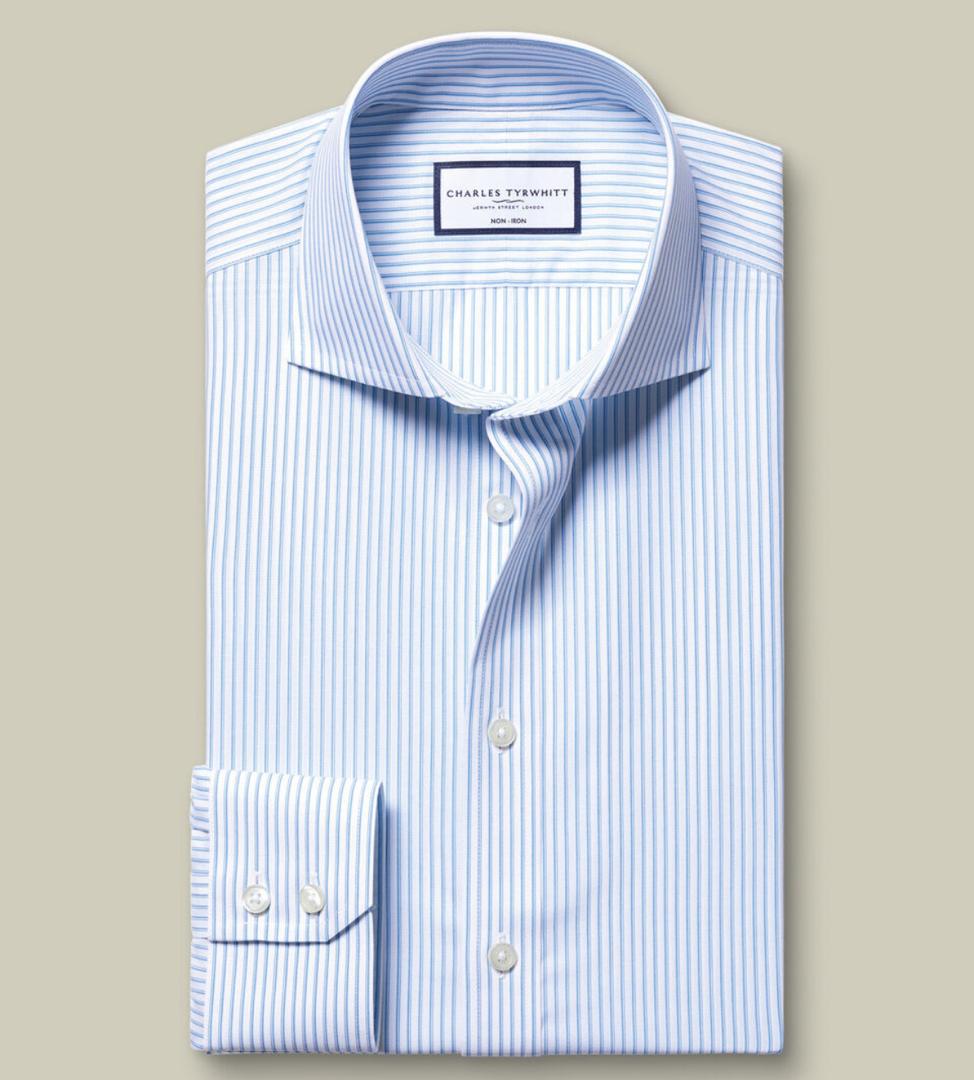 CF Bleu Chemise à rayures Bengale en popeline - Charles Tyrwhitt