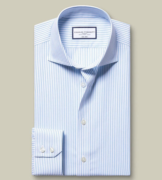 CF Bleu Chemise à rayures Bengale en popeline - Charles Tyrwhitt