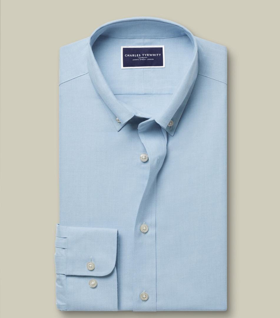 SF Bleu clair Chemise en sergé de coton brossé - Charles Tyrwhitt