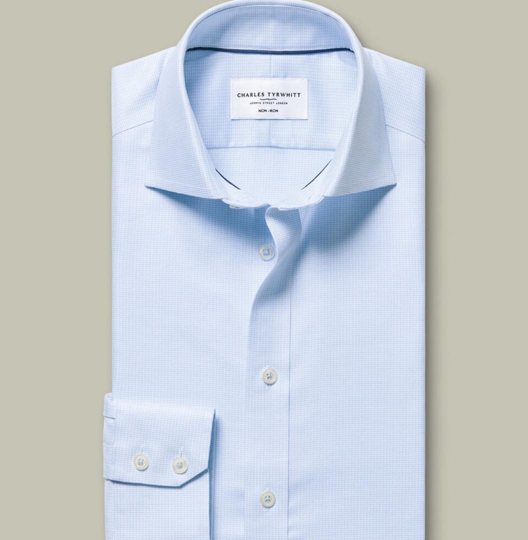 SF Bleu clair Chemise à tissage Greenwich extensible – Bleu clair - Charles Tyrwhitt
