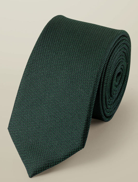 Cravate dark green textured silk slim tie CT