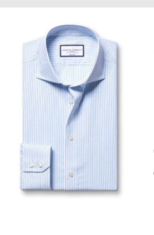 SF Bleu Chemise à rayures Bengale en popeline - Charles Tyrwhitt