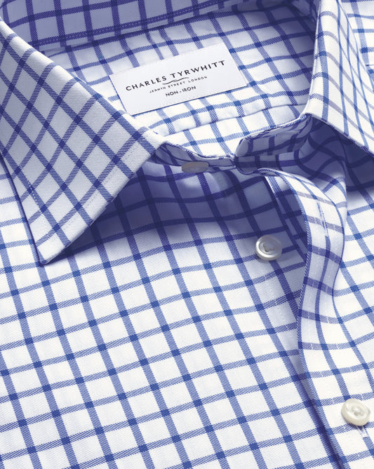 SF Cobalt blue Twill grid check shirt - Charles Tyrwhitt