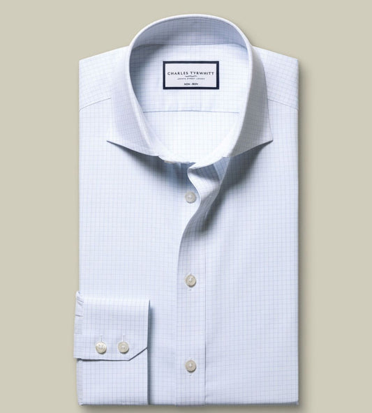 SF Bleu glacier Chemise à carreaux en popeline - Charles Tyrwhitt