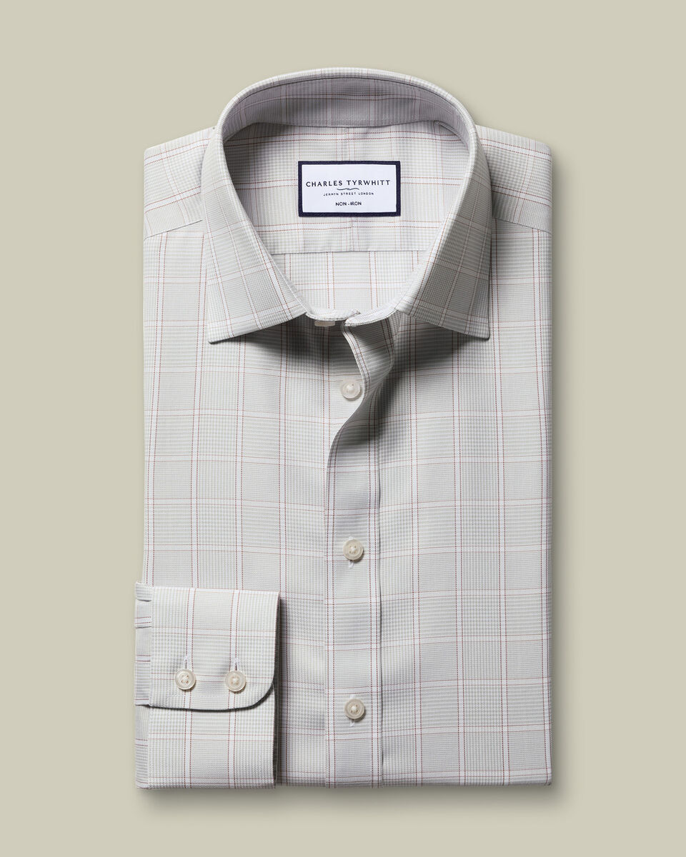 Chemise coupe ajustée en twill à motif carreaux, couleur gris argenté - Charles Tyrwhitt