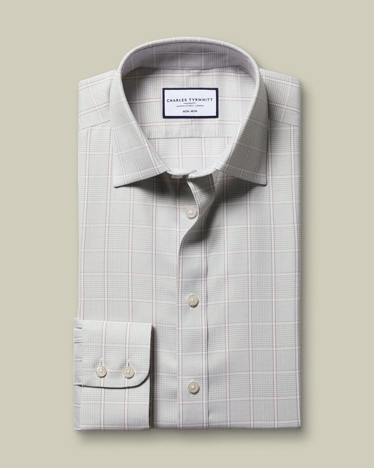 Chemise coupe ajustée en twill à motif carreaux, couleur gris argenté - Charles Tyrwhitt